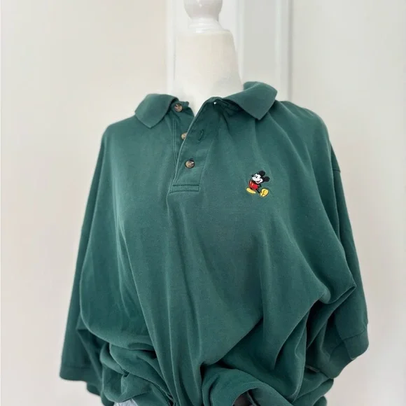 VTG Disney Green Polo Shirt with Mickey Mouse Embroidery - Picture 2 of 4